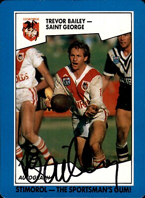 #ad Signed Trevor Bailey St George 1989 Stimorol rugby League Card AU $10.00