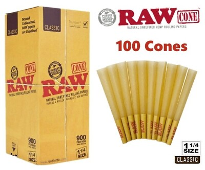 #ad Authentic RAW Classic 1 1 4 Size Pre Rolled Cone 100 Pack amp; Fast Shipping $21.65