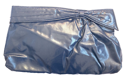 #ad Vintage 80#x27;s 90#x27;s Fashion Right Clutch Bow P Leather Shoulder Bag Blue EUC $15.95