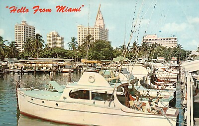 #ad Postcard FL Miami Pier Five Miami City Yacht Basin 1967 Chrome Vintage PC f3890 $4.00