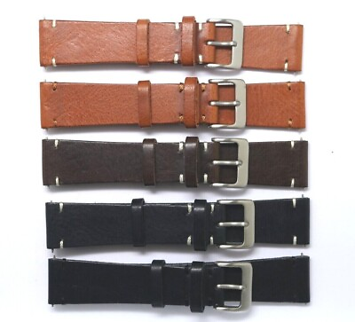 #ad 21mm Black or Brown Genuine Leather Classic Watch Band Handmade Stainless Buckle $14.20