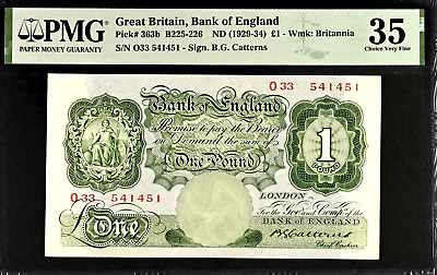 #ad £1 Bank England Note Catterns B225 226 363b PMG 35 1929 1934 Pound Great Britain GBP 136.00