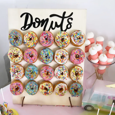 #ad Wooden Donut Wall Rustic Decoration Table Party Birthday Event Favor Cute $13.94