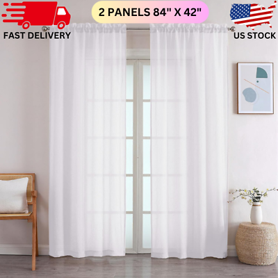 #ad Crushed White Sheer Curtains 2 Panels Set for Living Room Bedroom 42quot; W x 84quot; L $18.41