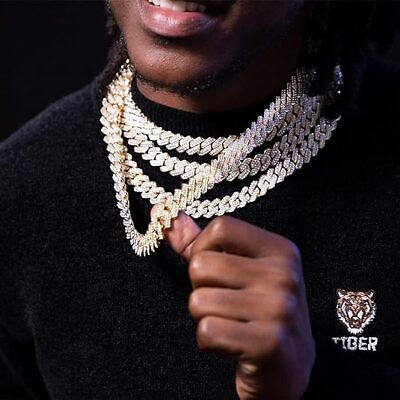 #ad Hip Hop Iced out Miami Prong Chain 18k Gold 14mm Bling Iced Out Cuban link Chain $9.97