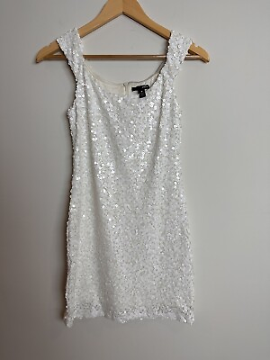 #ad Aqua White Sequin Bodycon Dress Bloomingdale’s Size S $19.00