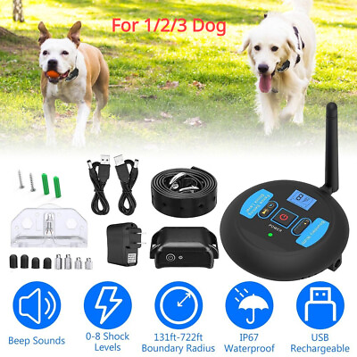 #ad Cordless Electric Dog Fence Pet Containment System Shock Collar For 1 2 3Dogs $38.79