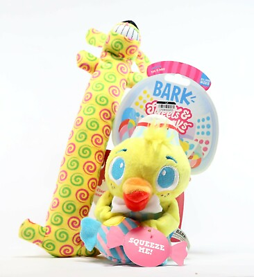#ad BARK Candy Clerk Dog Toy Multipet Loofa Velboa with Swirls Dog Toy Yellow $13.99