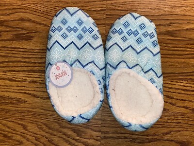 #ad Fair Isle Slippers Blue Fuzzy Comfort Non Skid Womens S M. Brand New Free Ship $8.99