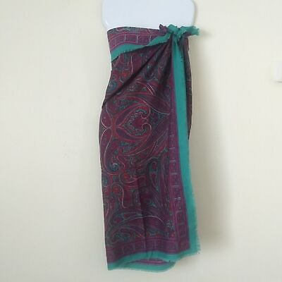 #ad Vintage 80s Paisley Oversized Scarf Shawl Purple Teal Jewel Tones 45quot; square $14.97