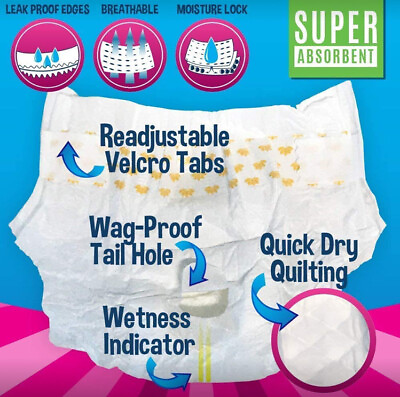 Disposable Dog Female Diapers 20 Premium Quality Adjustable Pet Wraps with ... $16.95