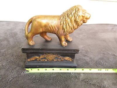 #ad Lion vintage heavy figure on base old statue desk gift estate find props rare GT $52.95