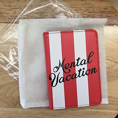 #ad New quot;Mental Vacationquot; Red White Stripe Leatherette Passport Holder $25.00