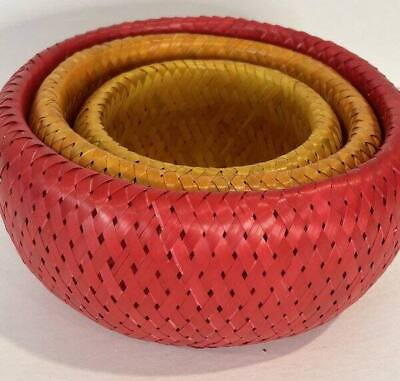 #ad Crate amp; Barrel Double Walled Nesting Bowls Bambu Woven Warm Colors New $15.75