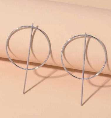 #ad MINIMALIST Thin Geometric Silver Circle Stick Bar Dangle Post Earrings 214S $13.59