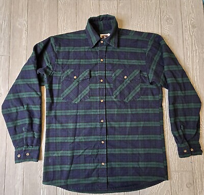 #ad Johnson Woolen Mills Green Mountain Flannel Shirt Green amp; Blue Plaid Mens Sz XL $38.99
