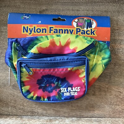 #ad Fanny Pack Tie Dye Six Flags Theme Park Adjustable 2 Pocket Waist Belt Vtg 90’s $13.99