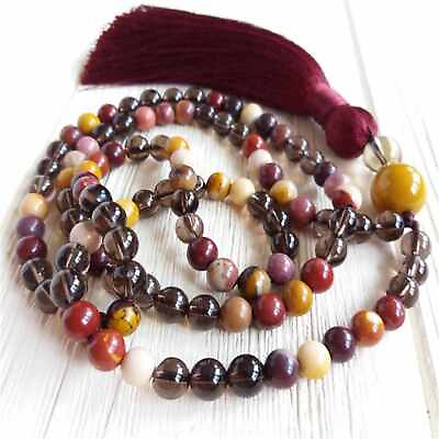 #ad 6mm Mookaite Jasper Smoky Quartz 108 Beads Tassel Necklace Wristband Lucky Bless C $15.48