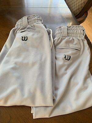 #ad 2 Wilson Baseball Pull On Pants Gray Waistband Belt Closed Leg Medium LARGE $22.75
