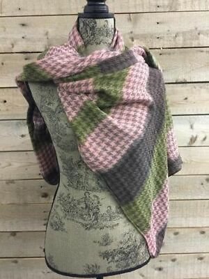 #ad New Stitch Fix Scarf Big Oversized 26quot; x 72quot; Houndstooth Pink Grey Green $11.75