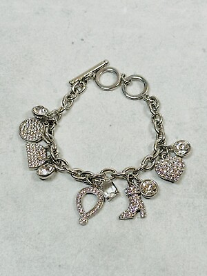#ad Chicos Bracelet Charm Pave Crystal Heart Shoe Handbag Silver Tone 8.5quot; Jewelry $14.95