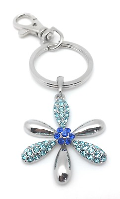 #ad Purse Charm Crystal Blue Silver Plated Key Chain Ring Flower Mothers Day Gifts $12.99