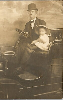 #ad Vintage MI RPPC Photo Postcard George Weir took Baby Elmer to the Island $6.98