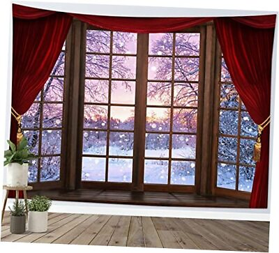 #ad Winter Tapestry Wall Hanging Dreamlike Snow Scene Outside 60.00quot; x 40.00quot; Pink $19.60