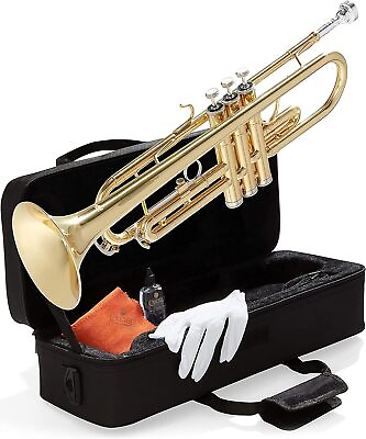 #ad Mendini By Cecilio B Flat Bb Trumpets for Beginner or Advanced Student Gold $119.99