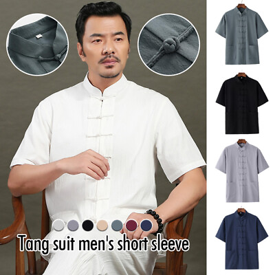 #ad Mens Kung Fu Tang Chinese Short Sleeve Shirt Summer Traditional Casual T Shirt $19.52