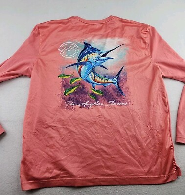 #ad Magellan Pro Angler T Shirt Mens Large Pink Polyester Marlin Fish Graphics $13.19