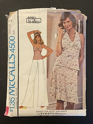 #ad McCalls 4500 Pattern Top Skirt Pants 12 Misses Precut Vintage 1975 $6.97
