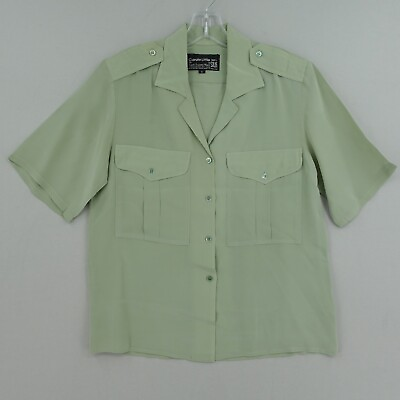 #ad VTG 80s Carole Little Saint Tropez West Silk Safari Shirt Womens 4 Green Pockets $24.99