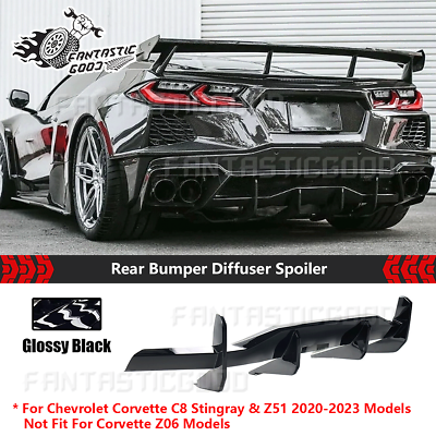 #ad For Corvette C8 Z51 Stingray 2020 2023 STG 3 Black Rear Bumper Diffuser Spoiler $279.79