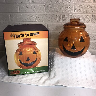 #ad Cracker Barrel Vintage Too Cute To Spook Glass Pumpkin Canister $11.00