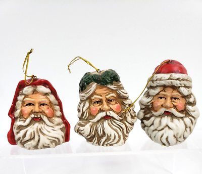 #ad 3 Santa Christmas Ornaments Ceramic Decoration Old world style 3quot; high set $18.00