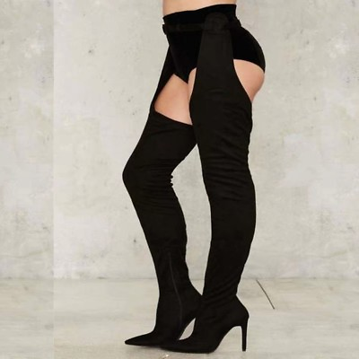 #ad Women Over the Knee Boots Shinny Patent Pointed Toe Heel Boots Shoes Nightclub $112.64