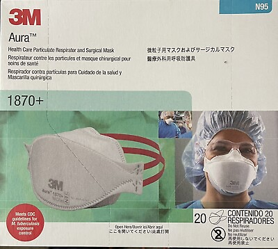 #ad 20 Pack 3M Aura 1870 Medical N95 Health Care Respirator Mask NIOSH Certified $14.00