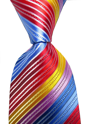#ad New Classic Striped Red Blue Yellow JACQUARD WOVEN Silk Men#x27;s Tie Necktie $8.99