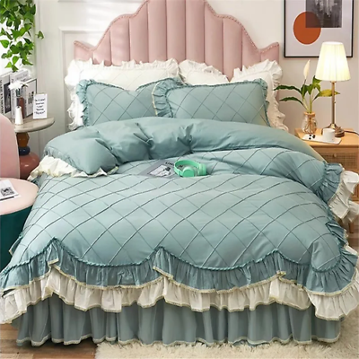 #ad Girls Princess Bedding Set Luxury Ruffle Bed Linen Cotton Quilt Cover Bed Sheet $285.20