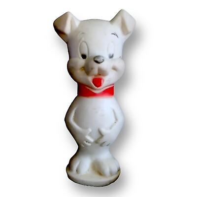 #ad Vintage White Rubber Dog Squeaky Toy Made In Italy 4” Standing Puppy $10.20
