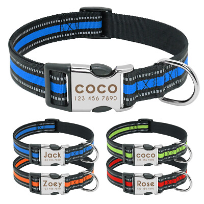 Nylon Reflective Personalized Small Large Dog Collars Custom Name ID Collar Tags $6.99