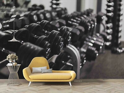 #ad 3D Dumbbell Fitness Wallpaper Wall Mural Removable Self adhesive Sticker1018 AU $314.99