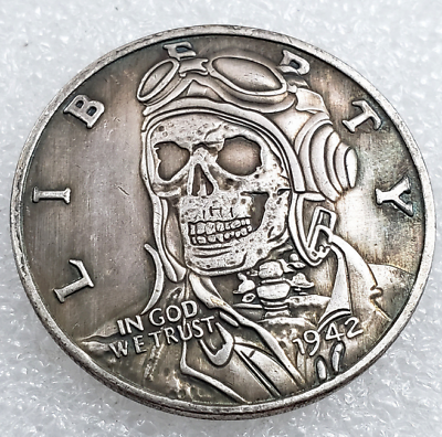 #ad 1942 Pilot Skull Liberty Peace One Dollar Money Hobo Nickel Coin Collectibles G1 $9.99