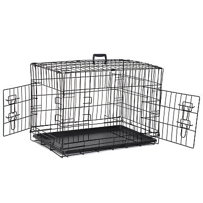 #ad 30quot; Durable Folding Metal Dog Crate Double Doors Dog Crates Black Dog Cage Pet $40.58