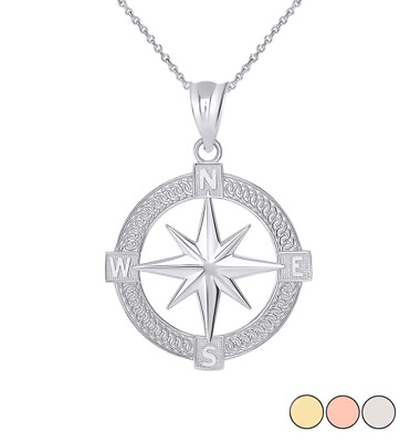 #ad Solid Gold The North Star with Nautical Compass Graduation Pendant Necklace $289.99