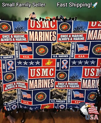 US Marines Fleece Baby Blanket Small ThrowPatriotic Red White Blue USA 45quot;x45quot; $19.99