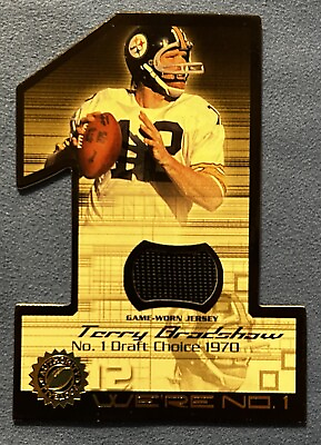 #ad Terry Bradshaw 2001 Fleer We#x27;re #1 Game Used Jersey Die Cut Card Steelers SP $29.95