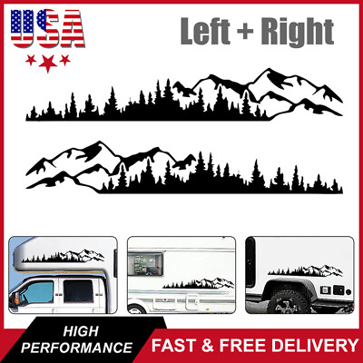 #ad 2Pcs Tree Mountain Forest Graphics Car Side Body Sticker Decor Vinyl Decal Black $13.54