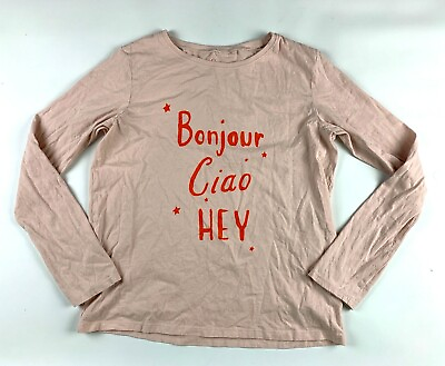 #ad Next Girls Long Sleeve Tee 16Y Bonjour Ciao Hey Light Pink Favorite Top $15.00